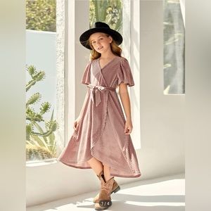 Girls Velvet Wrap Dress , SHEIN